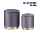 Conjunto de 2 puffs repousa-pés em tecido efeito veludo com base dourada Ilduma Modelo