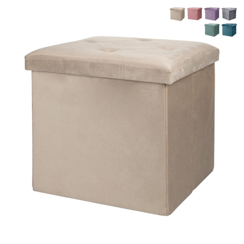 Puff com Armazenamento Quadrado 38x38cm Multiusos Efeito Veludo Yushka Promoção
