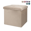 Puff com Armazenamento Quadrado 38x38cm Multiusos Efeito Veludo Yushka Promoção
