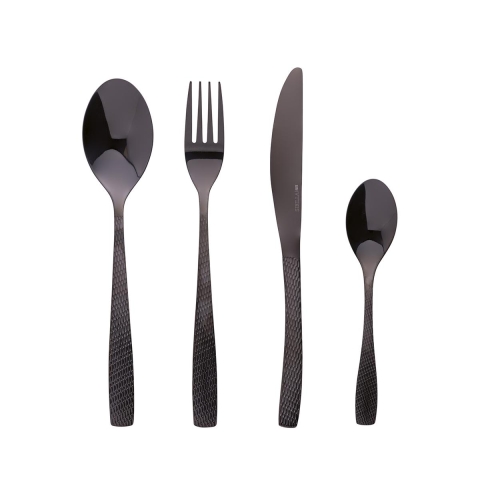 Conjunto de 16 Talheres Aço Inoxidável Preto Brilhante Cabo Martelado Harlem Promoção