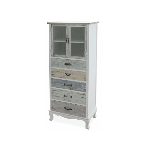 Aparador com vitrine estilo shabby chic 2 portas de vidro 5 gavetas Valencia Promoção