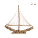 Escultura de veleiro em madeira com rede em tecido 45x45x7cm Enok Promoção