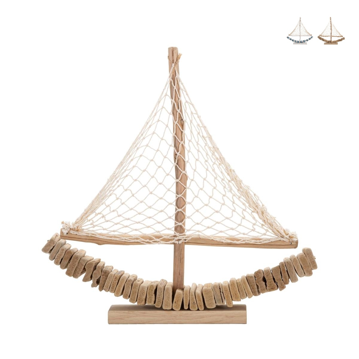 Escultura de veleiro em madeira com rede em tecido 45x45x7cm Enok Promoção Escultura de veleiro em madeira com rede em tecido 45x45x7cm Enok Promoção
