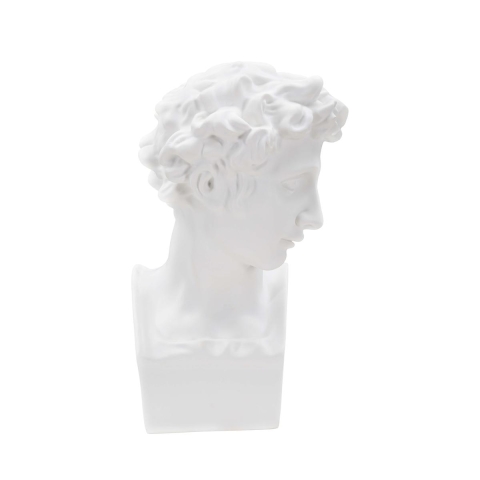 Estatueta escultura decorativa em resina branca rosto masculino Enea Promoção