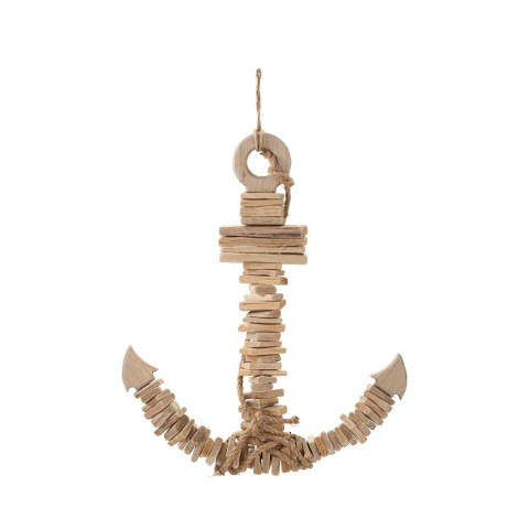 Escultura de parede em forma de âncora de madeira 46x39 cm Nature Promoção