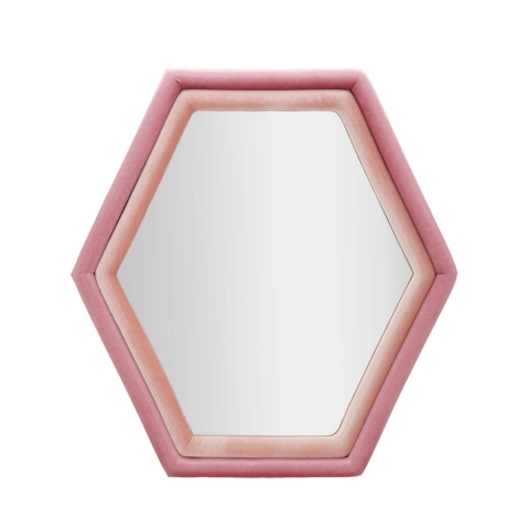 Espelho hexagonal de parede moderno com moldura em veludo rosa Tony Promoção
