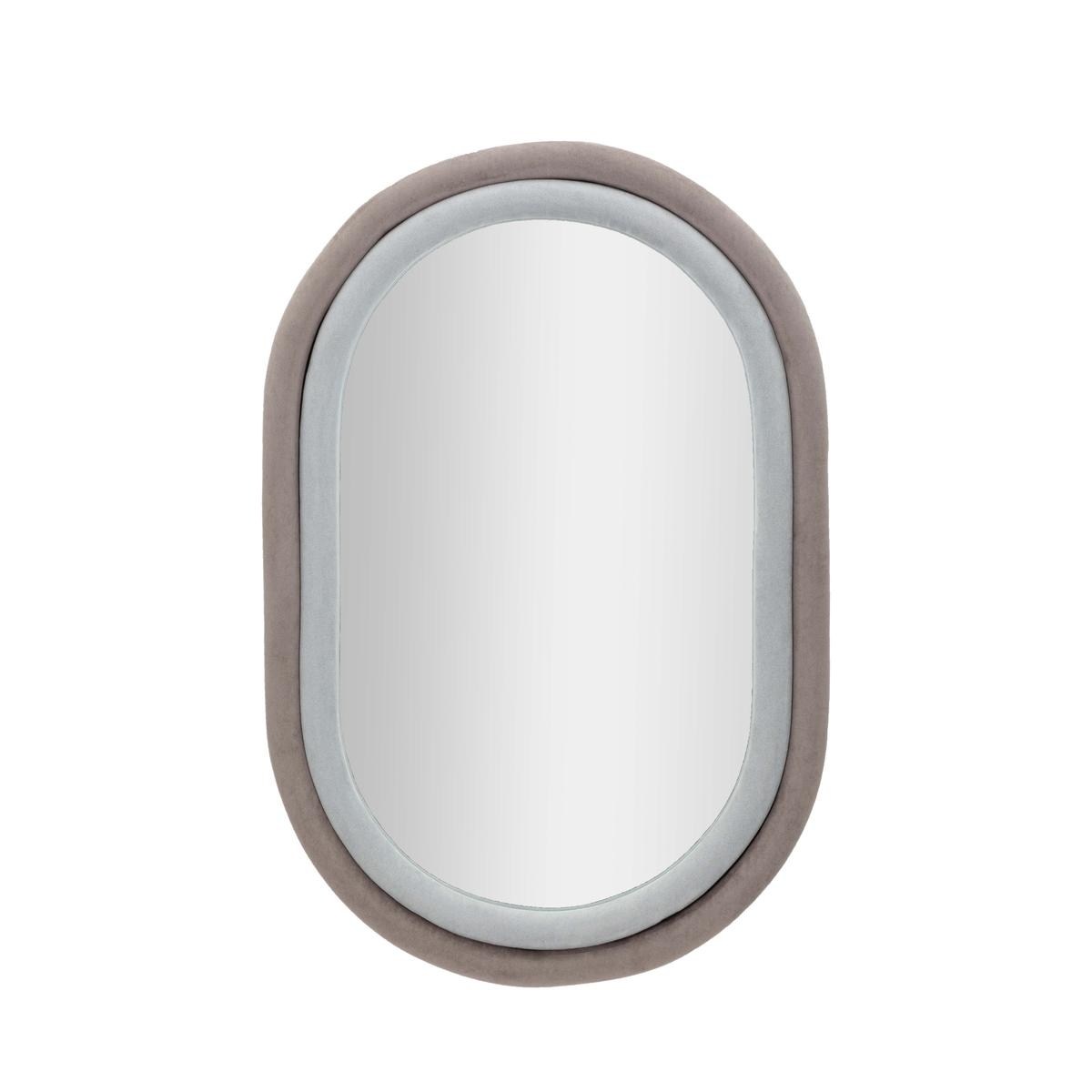 Espelho oval de parede com moldura em veludo cinzento 90x60x4cm Antony Promoção Espelho oval de parede com moldura em veludo cinzento 90x60x4cm Antony Promoção