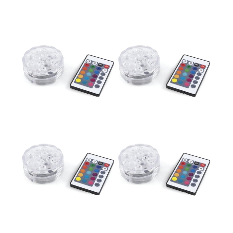 Conjunto de 4 focos LED à prova de água com telecomando Ø6,9x2,8 cm Virel Promoção