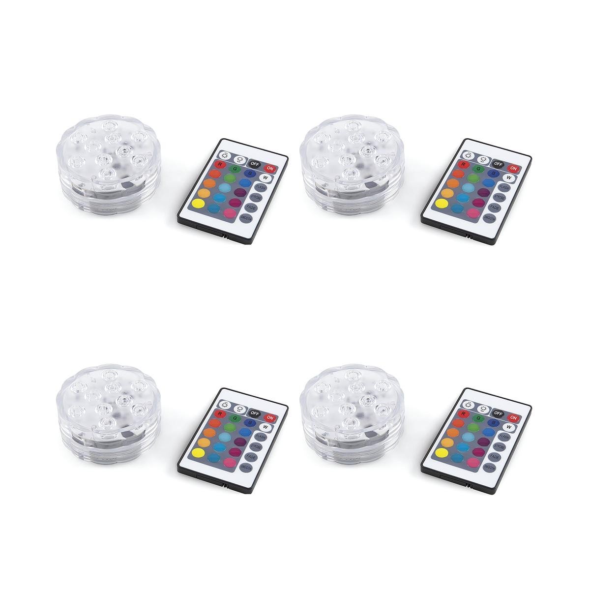 Conjunto de 4 focos LED à prova de água com telecomando Ø6,9x2,8 cm Virel Promoção Conjunto de 4 focos LED à prova de água com telecomando Ø6,9x2,8 cm Virel Promoção