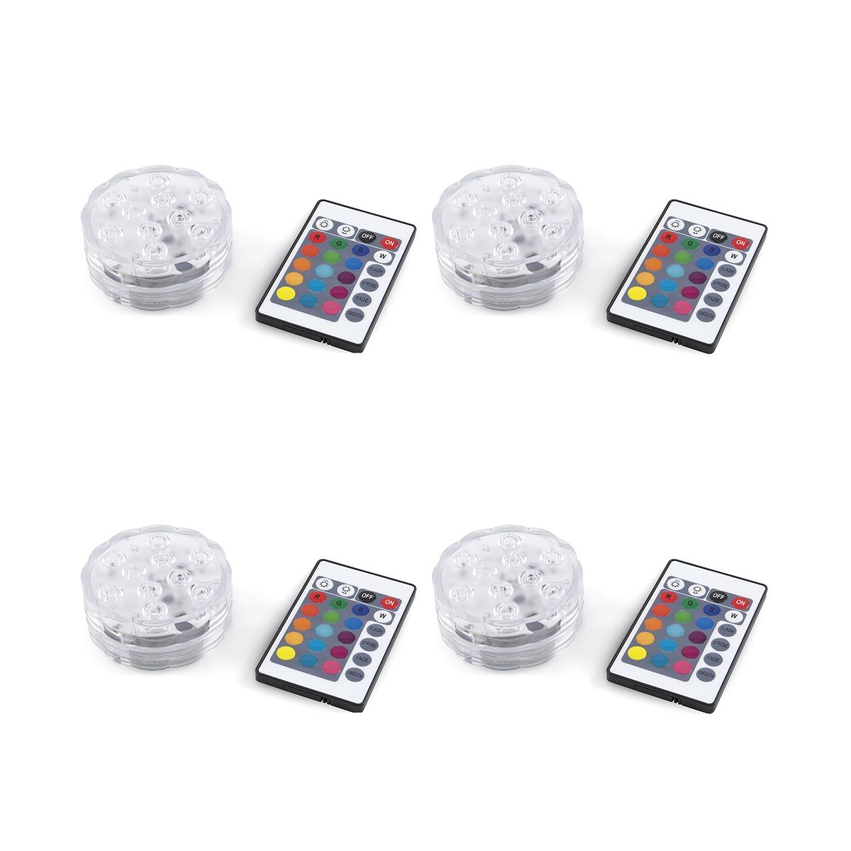Conjunto de 4 focos LED à prova de água com telecomando Ø6,9x2,8 cm Virel
