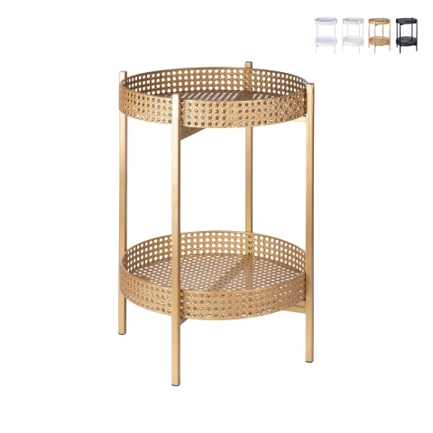 Mesa de ferro com 2 prateleiras, palhinha de Viena, dobrável, Murea Promoção