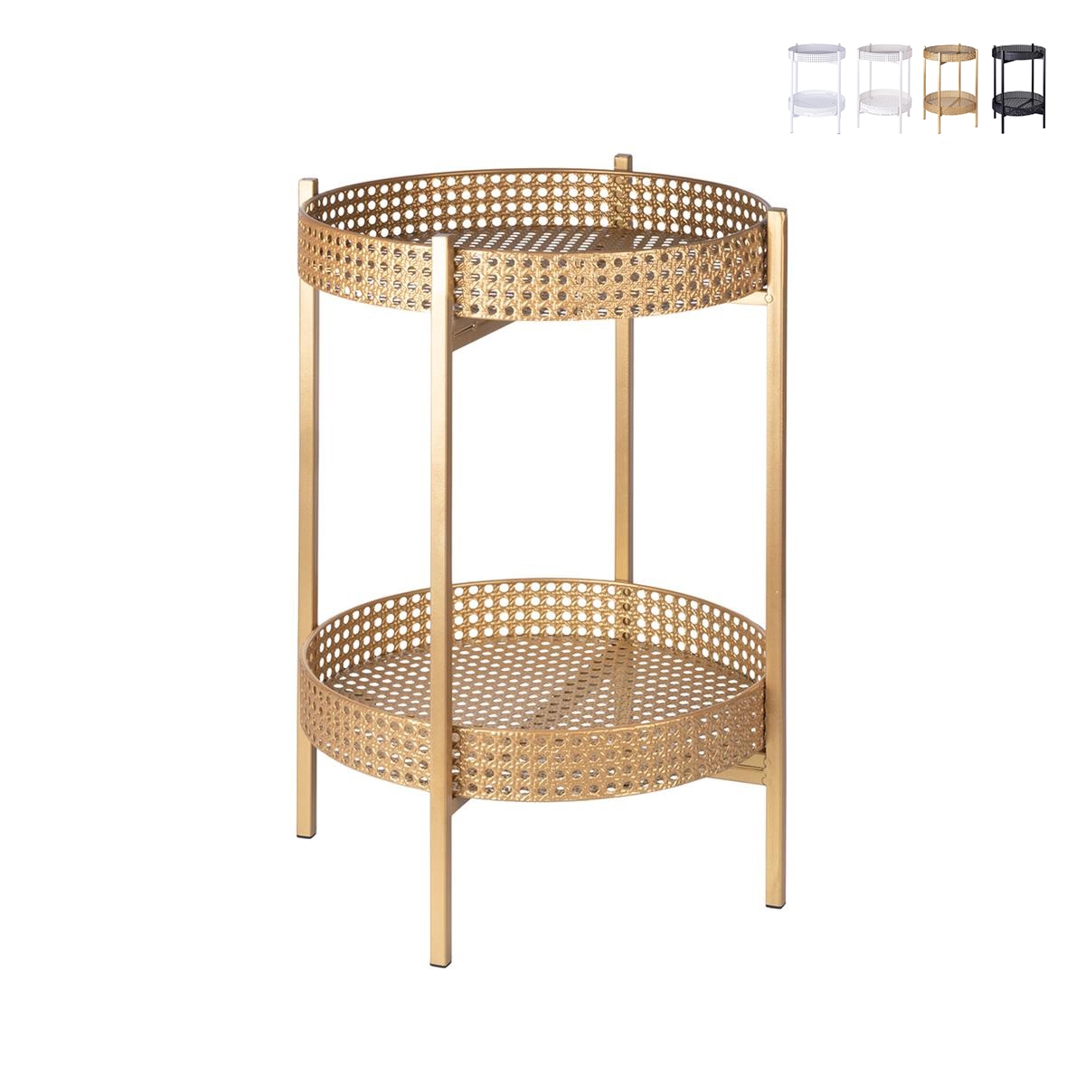 Mesa de ferro com 2 prateleiras, palhinha de Viena, dobrável, Murea Promoção Mesa de ferro com 2 prateleiras, palhinha de Viena, dobrável, Murea Promoção