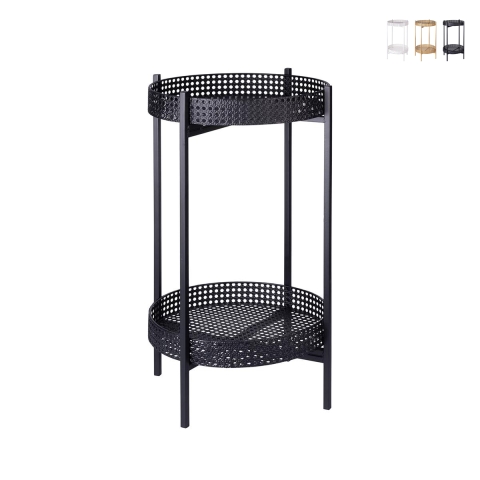 Mesa dobrável em ferro com 2 prateleiras de palhinha Zinek Promoção