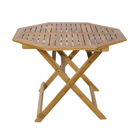 Mesa octogonal dobrável em acácia com furo para guarda-sol Bali Promoção