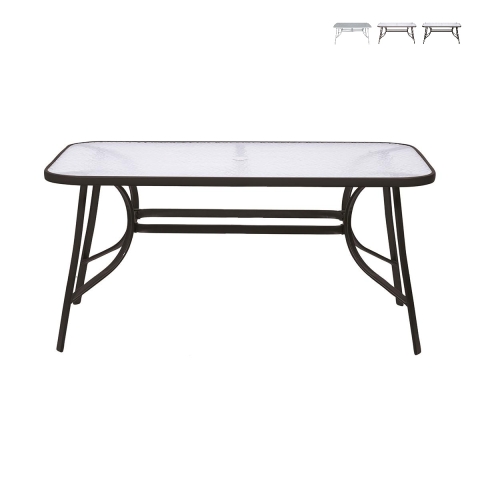 Mesa de exterior retangular em aço carbono e vidro Oshra Promoção