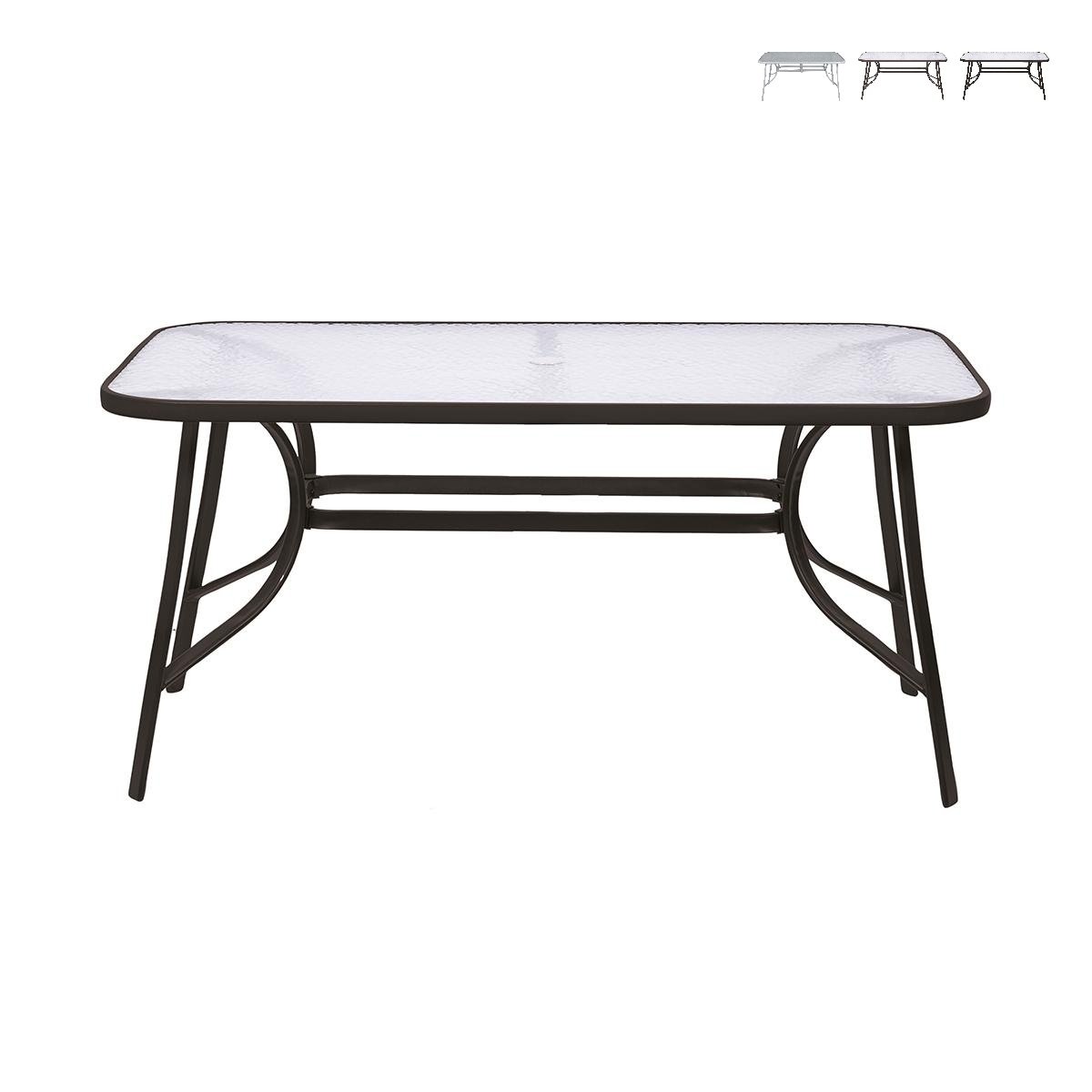 Mesa de exterior retangular em aço carbono e vidro Oshra Promoção Mesa de exterior retangular em aço carbono e vidro Oshra Promoção