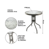 Mesa redonda de exterior 60 cm aço carbono e vidro Lorea Medidas