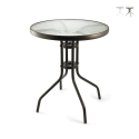 Mesa redonda de exterior 60 cm aço carbono e vidro Lorea Promoção