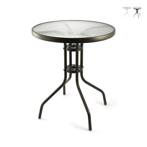 Mesa redonda de exterior 60 cm aço carbono e vidro Lorea Promoção