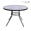 Mesa redonda de exterior 100 cm aço carbono e vidro branco Lorea Promoção
