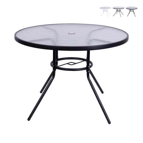 Mesa redonda de exterior 100 cm aço carbono e vidro branco Lorea Promoção