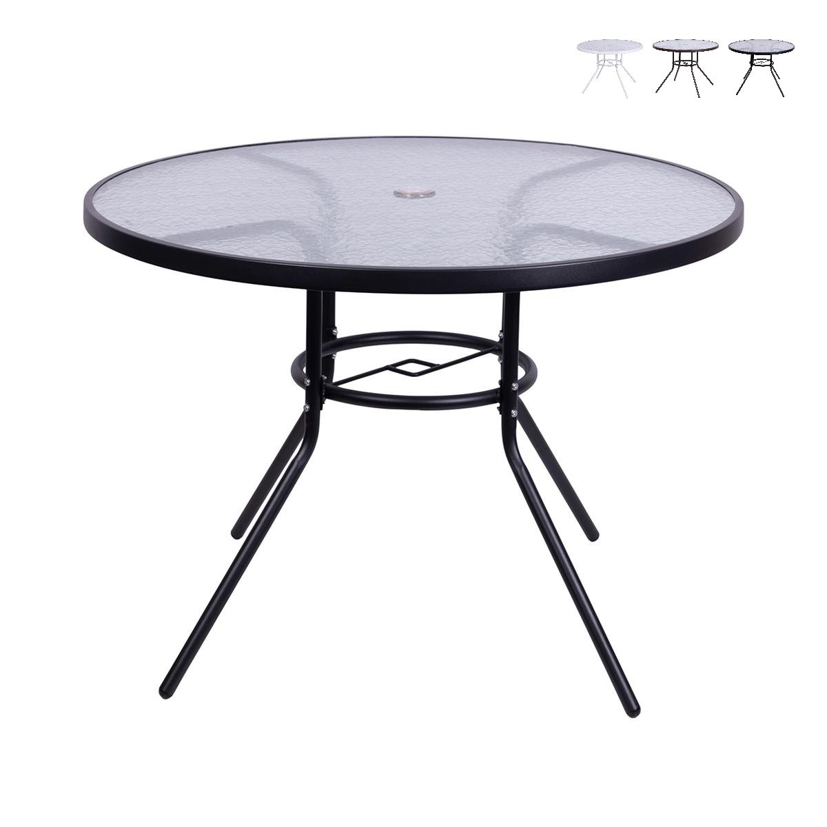 Mesa redonda de exterior 100 cm aço carbono e vidro branco Lorea Promoção Mesa redonda de exterior 100 cm aço carbono e vidro branco Lorea Promoção