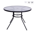 Mesa redonda de exterior 100 cm aço carbono e vidro branco Lorea Promoção