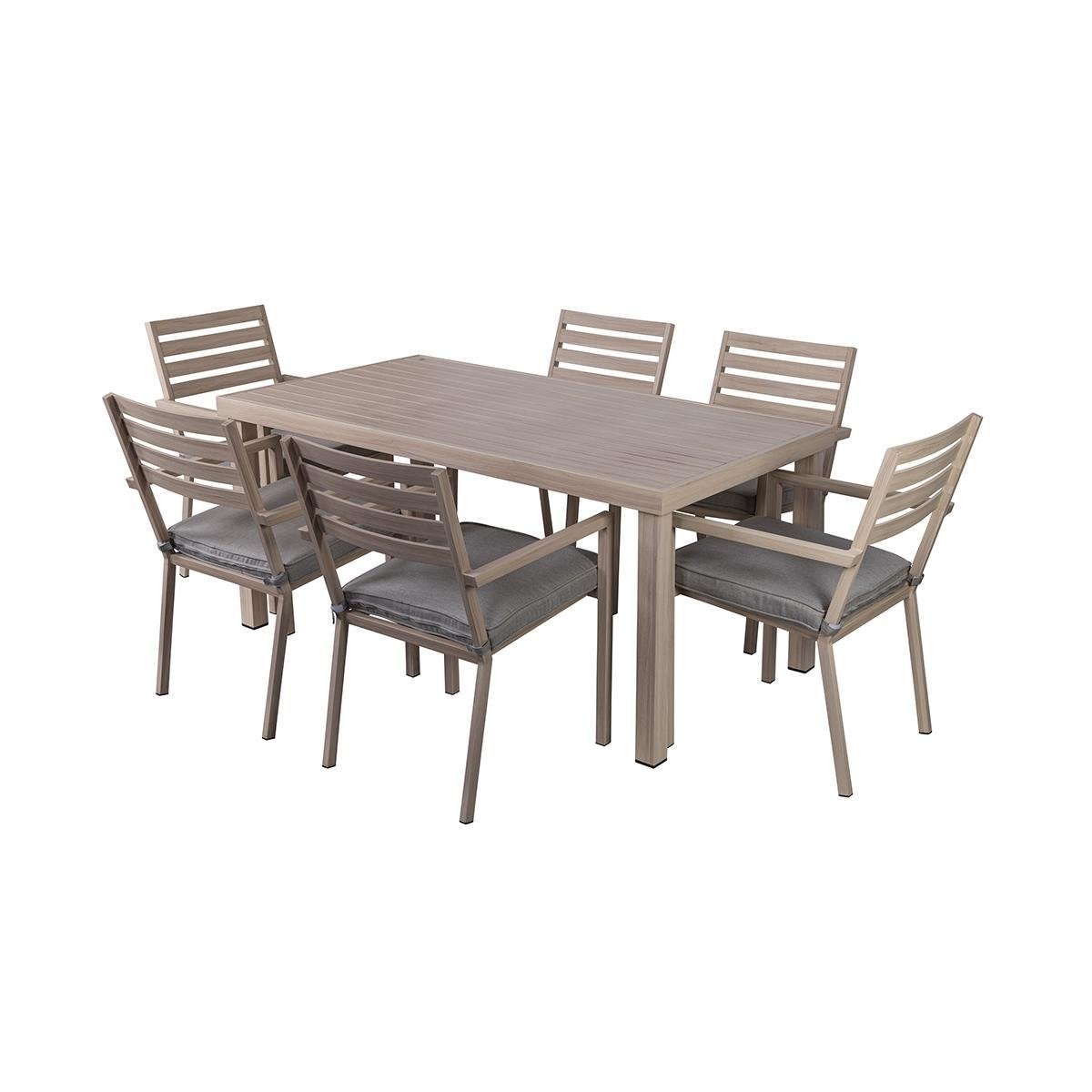 Conjunto de mesa exterior + 6 cadeiras de jardim em alumínio com almofadas Ibiza Promoção Conjunto de mesa exterior + 6 cadeiras de jardim em alumínio com almofadas Ibiza Promoção