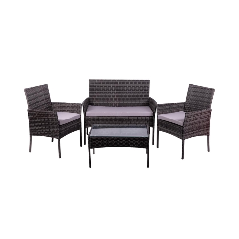 Conjunto de jardim em rattan com sofá, 2 poltronas e mesa com tampo de vidro Rodi Promoção