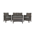 Conjunto de jardim com sofá de 2 lugares, poltronas e mesa de apoio, efeito rattan Malaga Custo