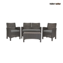 Conjunto de jardim com sofá de 2 lugares, poltronas e mesa de apoio, efeito rattan Malaga Promoção