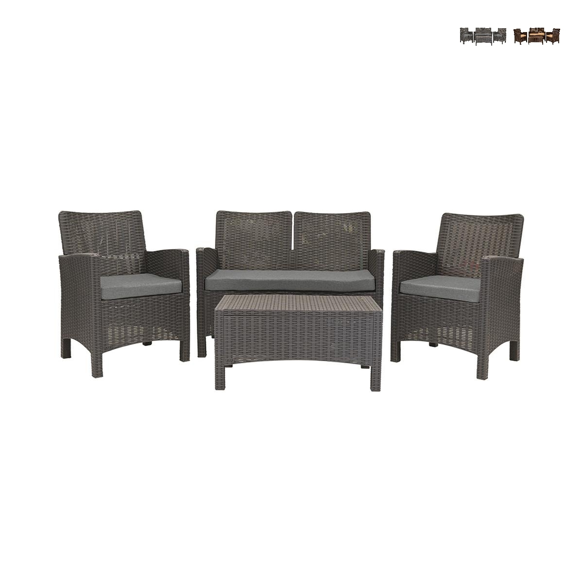 Conjunto de jardim com sofá de 2 lugares, poltronas e mesa de apoio, efeito rattan Malaga
