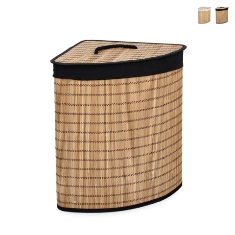 Cesto de roupa suja em bambu com forro preto 35x35x50 Sintia Promoção