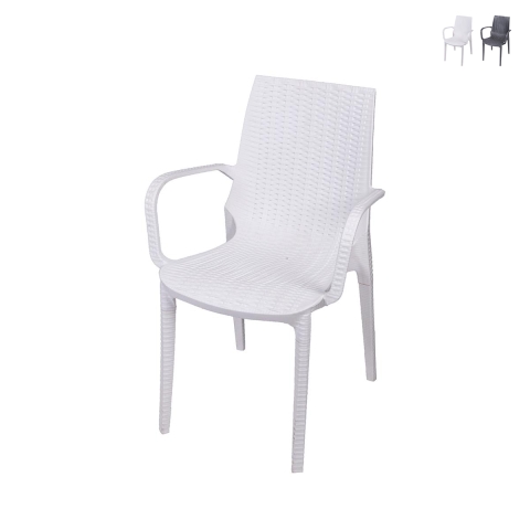 Cadeira de jardim em polipropileno efeito rattan com braços Paros Promoção