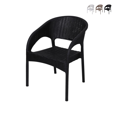 Cadeira de exterior com braços em polipropileno efeito rattan Zanzibar Promoção