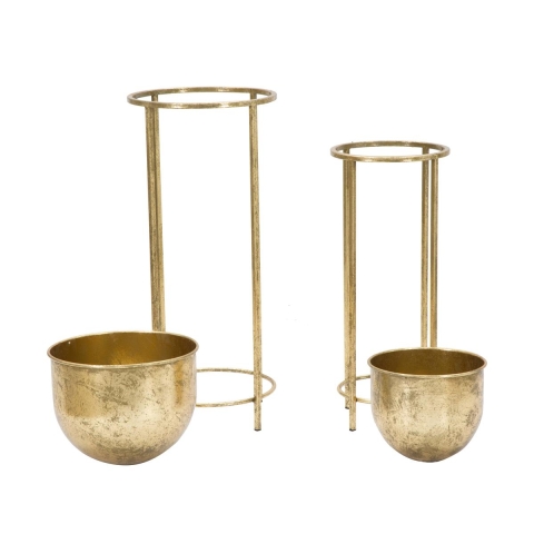 Conjunto de 2 vasos de flores para plantas em metal dourado Lumai Promoção