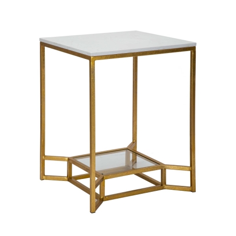 Mesa de café em metal dourado com tampo de mármore 47x47x60 Double Marble Promoção