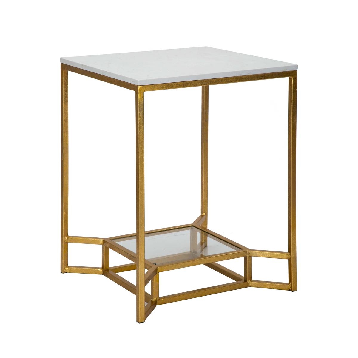 Mesa de café em metal dourado com tampo de mármore 47x47x60 Double Marble Promoção Mesa de café em metal dourado com tampo de mármore 47x47x60 Double Marble Promoção