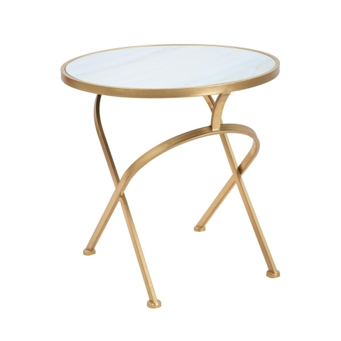 Mesa redonda em metal dourado com tampo de mármore 50x50,5 Mat Promoção