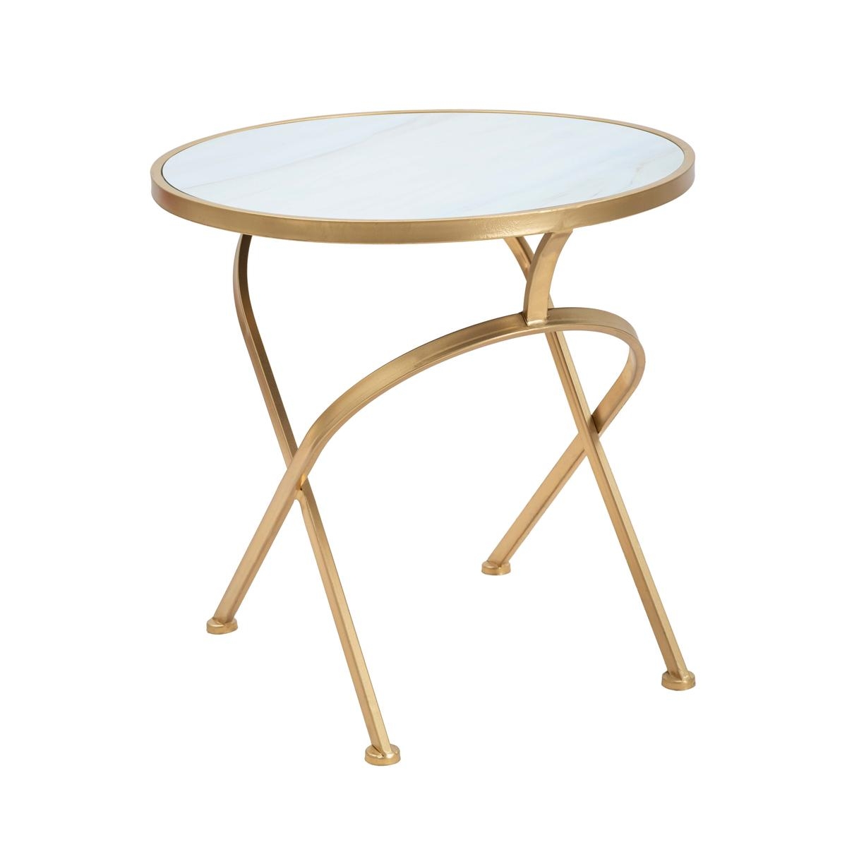 Mesa redonda em metal dourado com tampo de mármore 50x50,5 Mat Promoção Mesa redonda em metal dourado com tampo de mármore 50x50,5 Mat Promoção