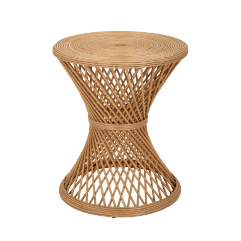 Mesa de centro redonda em rattan 56x48x48cm estilo boho chic Teyra Promoção