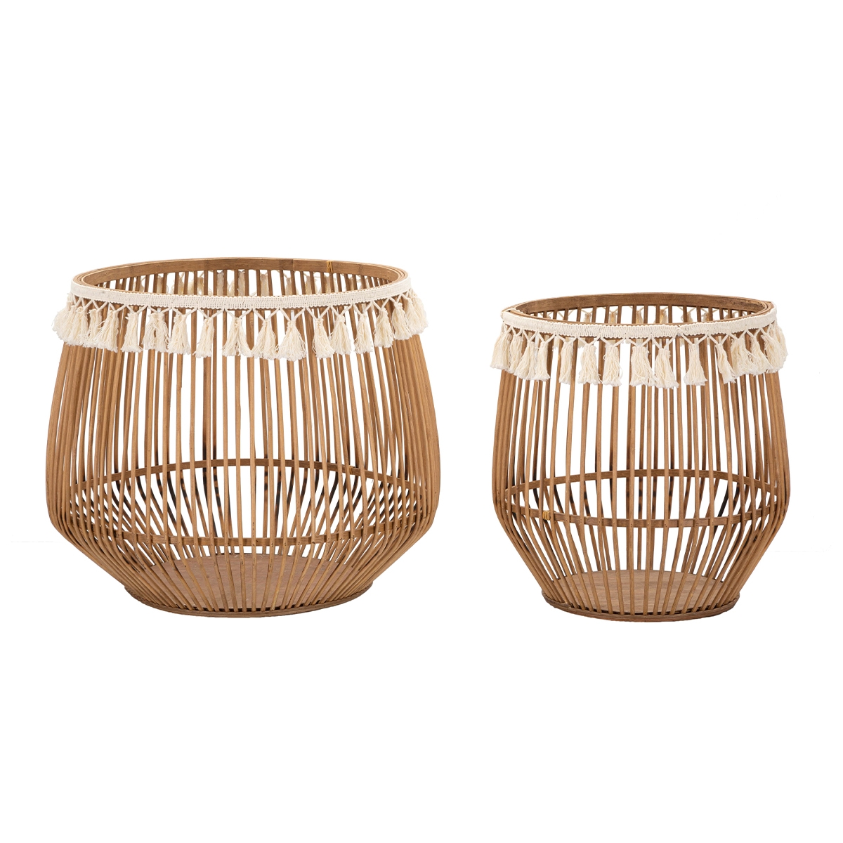 Conjunto de 2 cestos redondos porta-objectos em rattan e tecido Fuji Promoção Conjunto de 2 cestos redondos porta-objectos em rattan e tecido Fuji Promoção