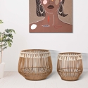 Conjunto de 2 cestos redondos porta-objectos em rattan e tecido Fuji Venda