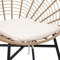 Cadeira em metal e rattan com almofada branca boho chic Panama Estoque
