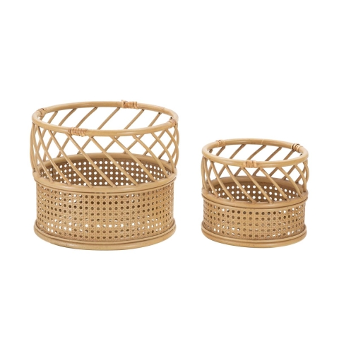 Conjunto de 2 suportes redondos para vasos em metal e rattan Panama Promoção