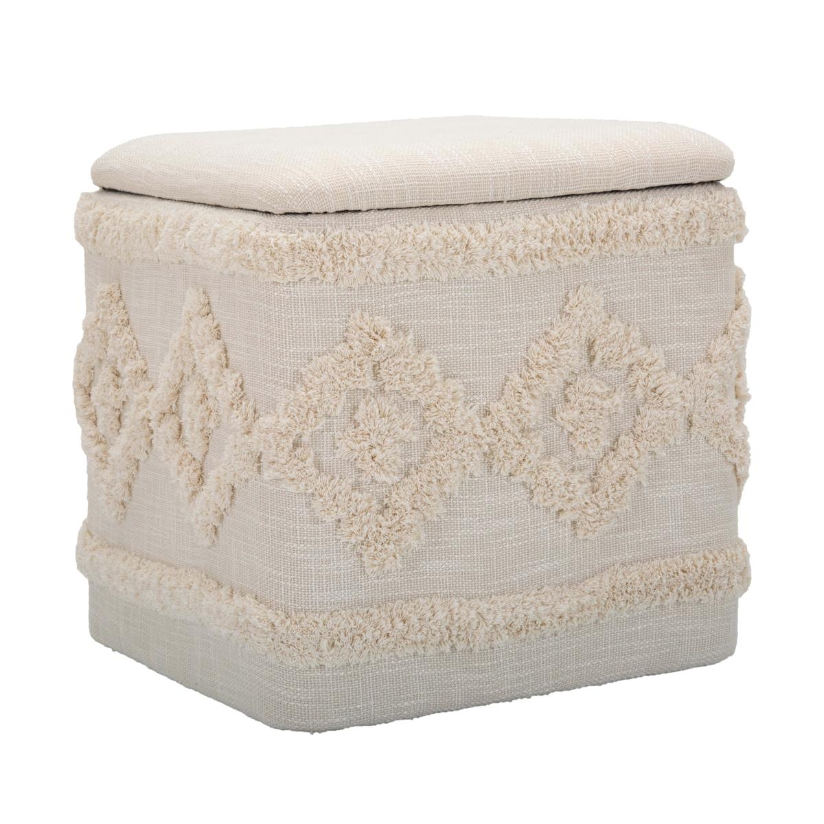 Puff quadrado com armazenamento em tecido acolchoado 40x40cm Damasco Promoção Puff quadrado com armazenamento em tecido acolchoado 40x40cm Damasco Promoção