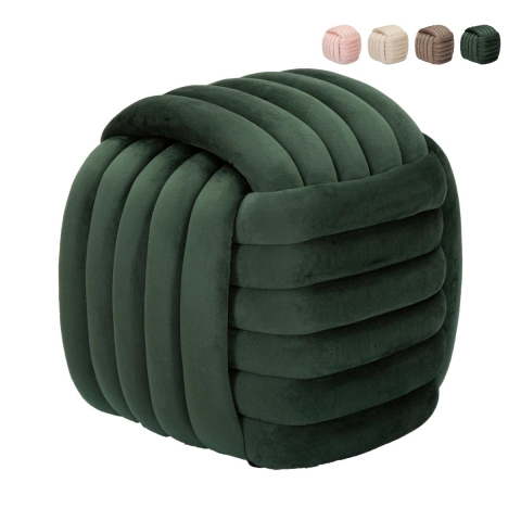 Pufe design entrançado estofado em veludo estilo moderno Softy Promoção