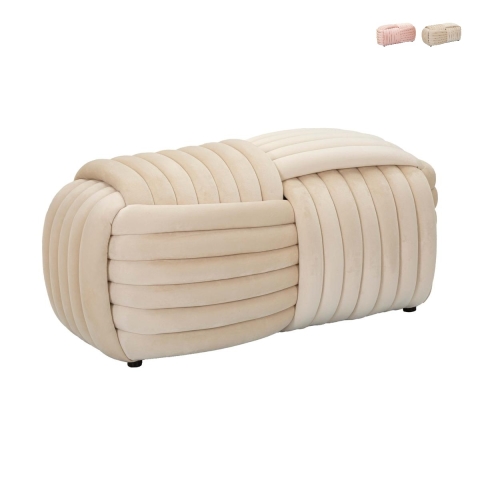 Puff banco design moderno entrançado em veludo 90x45x45cm Softy Promoção