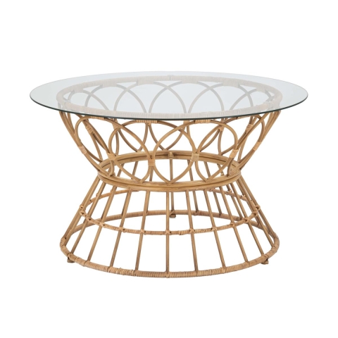 Mesa de centro redonda em rattan e vidro 75x44,5cm Panama Circle Promoção
