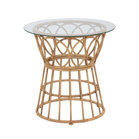 Mesa redonda em rattan com tampo de vidro 50x50cm Panama Circle Promoção